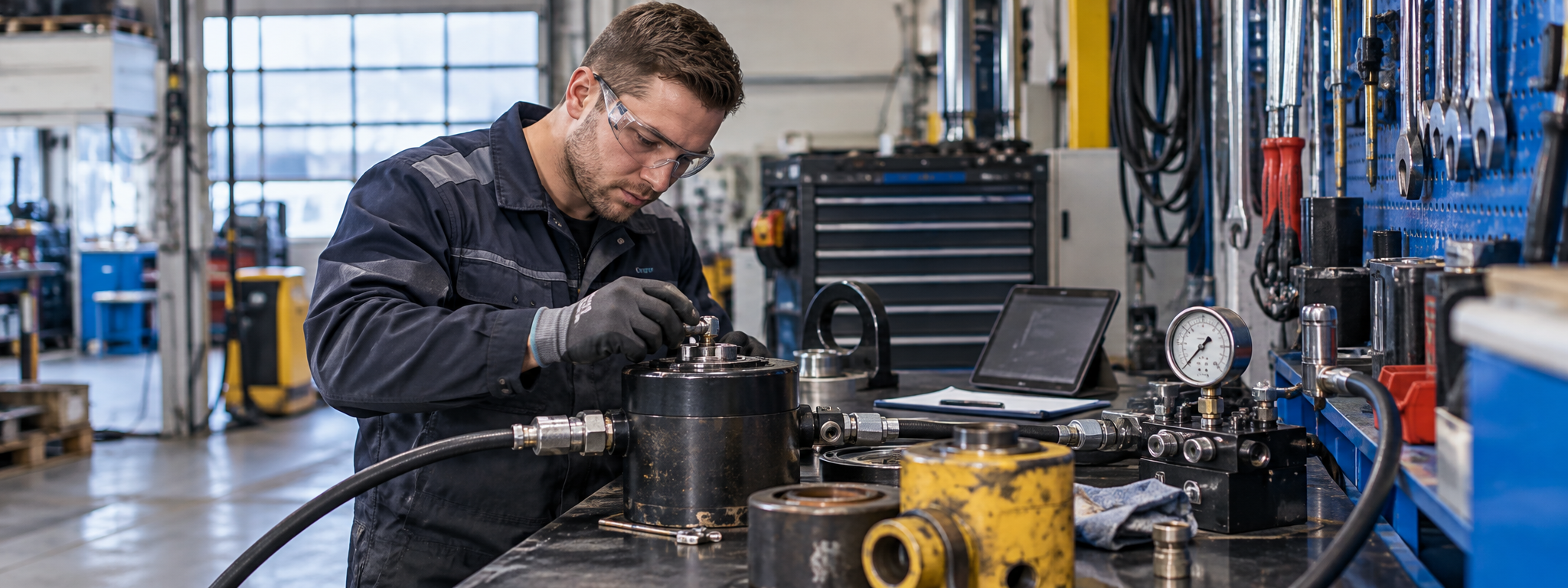 Service engineer test equipment in de werkplaats