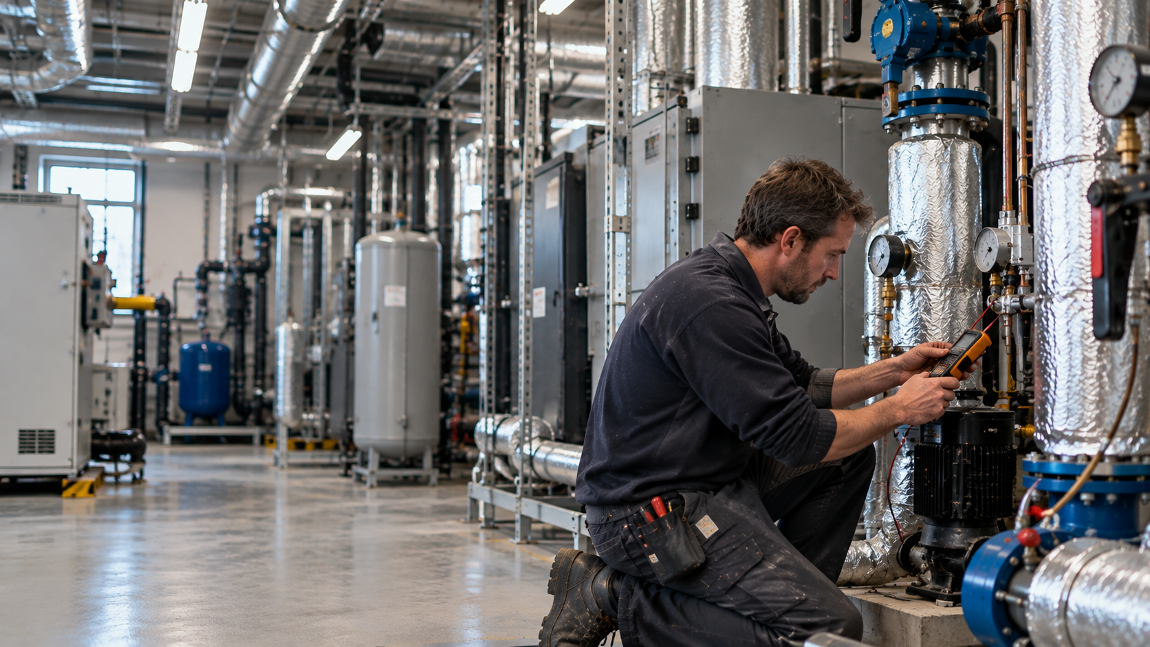 Monteur inspecteert industriële leidingen