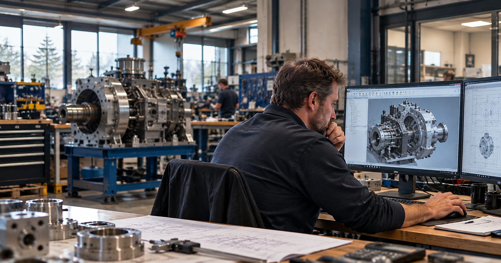 Werktuigbouwkundig ingenieur in machinewerkplaats